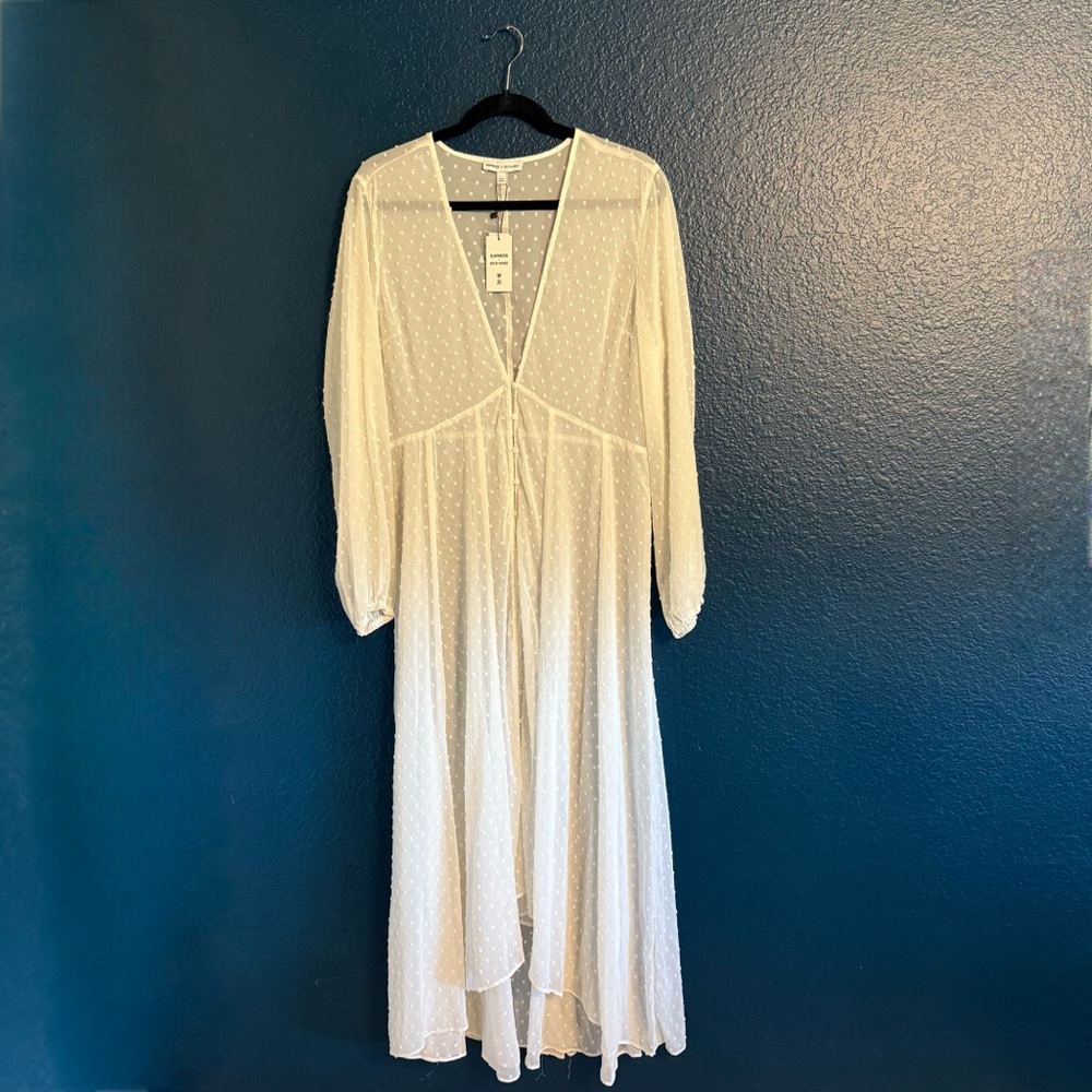 EXPRESS sheet white dress with textured polka dots.